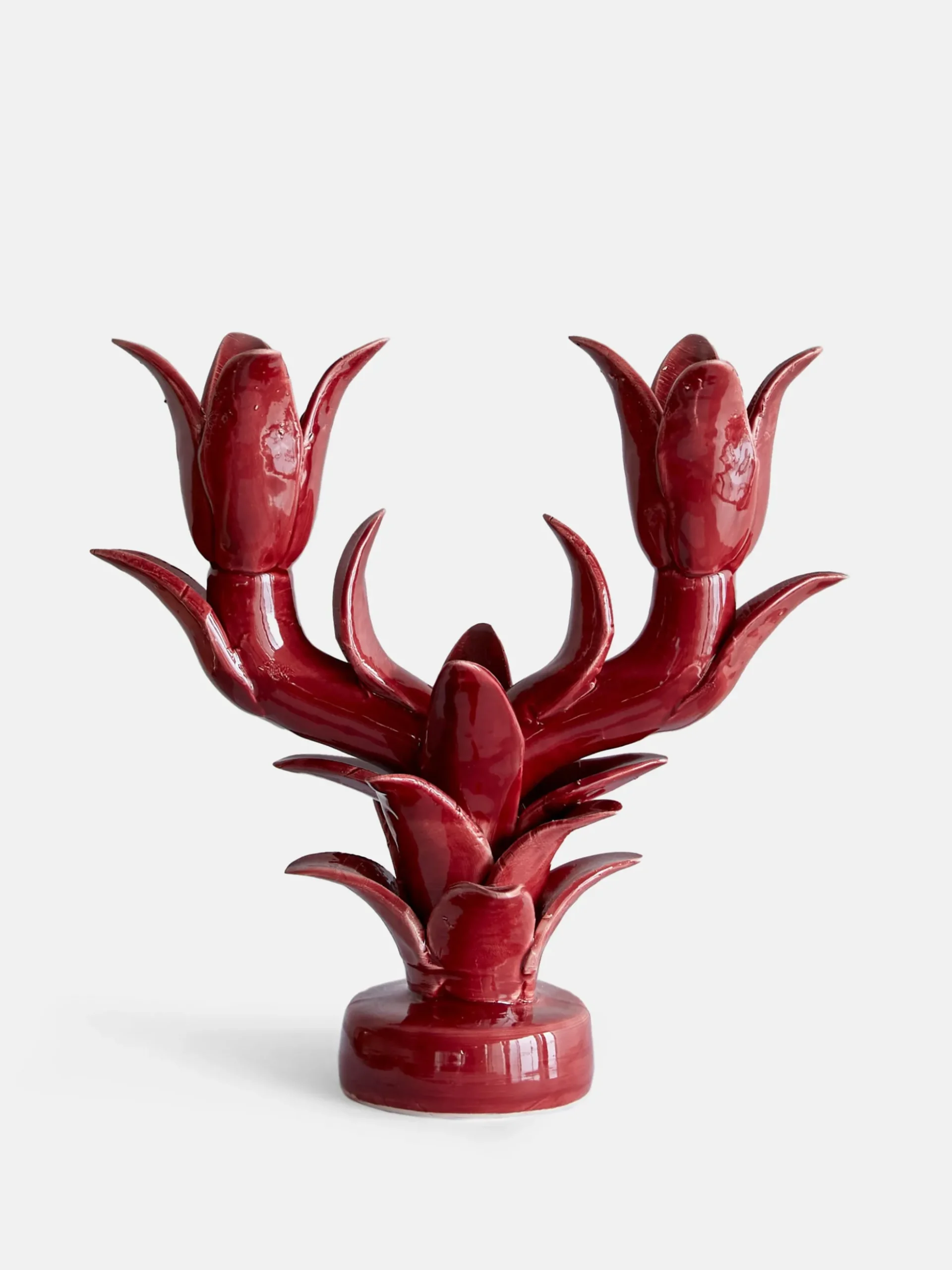 Tulipe Double Candle Holder - Cherry Red