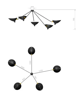 Wall Lamp with Five Fixed Arms